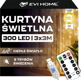 Led Fényfüggöny 3x3 Lámpa 300 Karácsonyi Karácsonyi Füzér Meleg XL