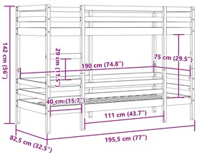 tömör fenyőfa emeletes ágy 75x190 cm