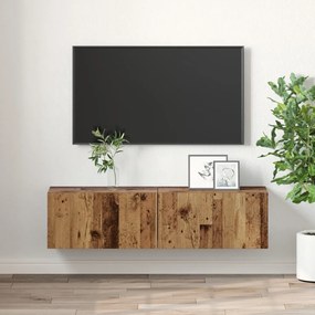TV Szekrény Szett Régi Fa Tömör Újrahasznosított Fa Közepes