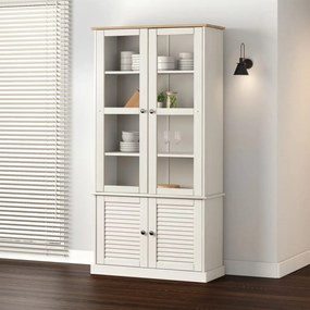 VIGO fehér üvegvitrines tömör fenyőszekrény 85x35x170 cm