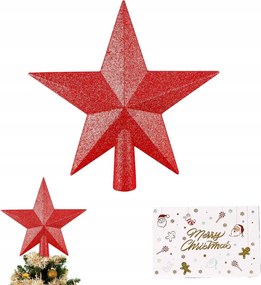 Csillag a karácsonyfa csúcsára, piros, csillogó, 20 cm-es