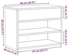 antik fa színű szerelt fa cipőtároló pad 60 x 30 x 45 cm
