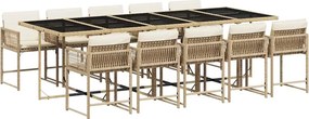 vidaXL 11 részes bézs polyrattan kerti étkezőgarnitúra párnákkal