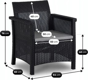 BRENTA kerti bútor szett fekete/szürke