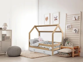 Gyerekágy HÁZIKÓ D3 fenyő 80 x 160 cm Ágyrács: Ágyrács nélkül, Matrac: EASYSOFT 10 cm matrac, Ágy alatti tárolódoboz: Fenyőfa tárolódoboz