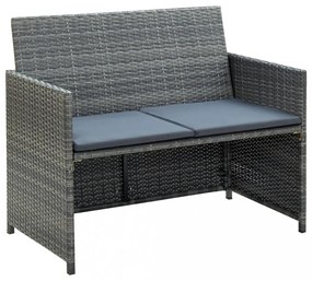szürke kétszemélyes polyrattan kerti kanapé párnákkal