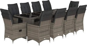 vidaXL 11 részes szürke polyrattan kerti bisztrógarnitúra párnákkal