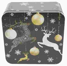 Karácsonyi fémdoboz - 150x150x75mm - Deer Black Gold