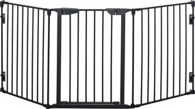 PawHut Összecsukható Kutya Korlát 180x74.5 cm Pet Gate 3 Panellel és Automata Zárral Biztonsági Kapu Lépcsőhöz és Folyosóra Fekete | Aosom