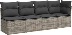 vidaXL 4 személyes szürke polyrattan kerti kanapé párnával