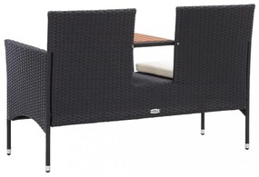 2 személyes fekete polyrattan kerti pad teázóasztallal 143 cm