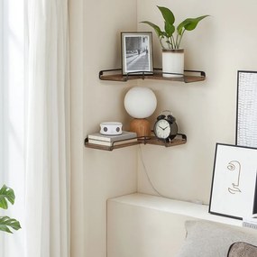 LOFT sarok fali polc, 2 db-os szett, barna/fekete Vasagle