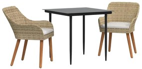 vidaXL Kert étkező szett párnával 3 pcs Bézs polirattan