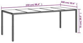 fehér polyrattan és edzett üveg kerti asztal 250 x 100 x 75 cm