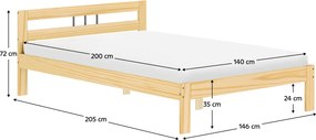 Ágy ráccsal, természetes, fenyőfa, 140x200, JONA