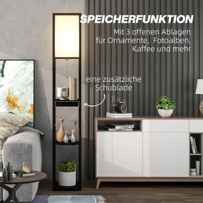HOMCOM Állólámpa 3-szintes polccal, lábkapcsolóval, USB portokkal, MDF, fekete