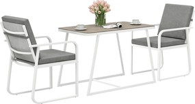 Outsunny 3 darabos kert bútor szett üveg asztallal, 2 kültéri szék karfával és mosható párnákkal, acél és Textilene bútor szett teraszra, fehér | Aoso