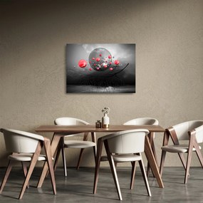 Piros absztrakt gömbök képe (üvegen) (70x50 cm)