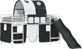 vidaXL Gyerekek Loft Ágykerete Fehér és fekete 79,5 x 200 cm Fém