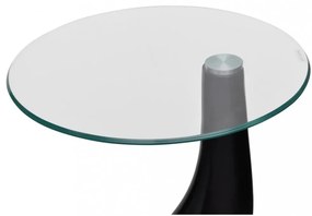 2 db magasfényű fekete dohányzóasztal kerek üveglappal