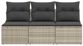 3 személyes világosszürke polyrattan kerti kanapé párnával