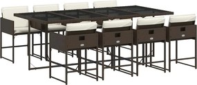 vidaXL 9 részes barna polyrattan kerti étkezőgarnitúra párnákkal