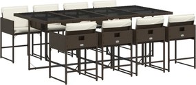 vidaXL 9 részes barna polyrattan kerti étkezőgarnitúra párnákkal