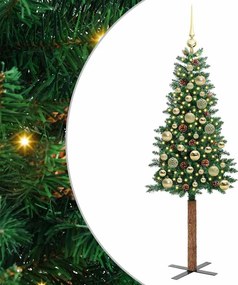 vidaXL Karcsú karácsonyfa 150 LED-del Zöld 150 cm PVC és tömör fenyőfa