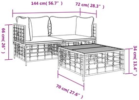 vidaXL 3 részes antracitszürke polyrattan kerti ülőgarnitúra párnákkal