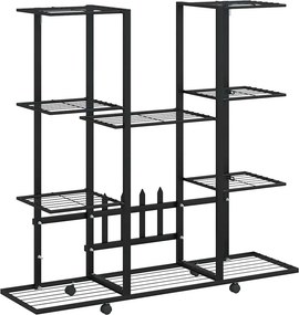 vidaXL fekete vas virágtartó állvány kerekekkel 94,5 x 24,5 x 91,5 cm