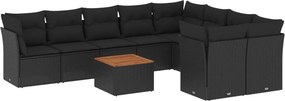 vidaXL 10 részes fekete polyrattan kerti ülőgarnitúra párnákkal