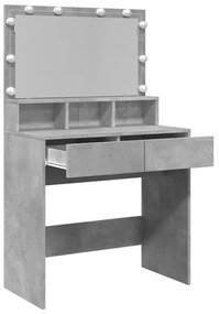 betonszürke fésülködőasztal LED-del 80 x 41 x 134,5 cm