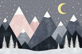 Fotótapéta Flizelina Gyerekek Hegyek Fák Hold Éjszaka Csillagok 416x254 ragasztó