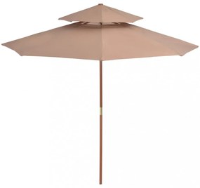 tópszínű kétszintes napernyő fa rúddal 270 cm