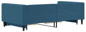 kék kihúzható bársony heverő fiókkal 100 x 200 cm