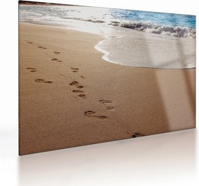 Kép - nyomok a homokban és a tenger (üvegen) (70x50 cm)