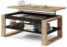 NEA konferencia asztal emelhető lappal és polccal, craft tölgy/fekete