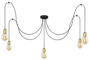 Csillár zsinóron TUBE LONG 5xE27/15W/230V fekete/arany