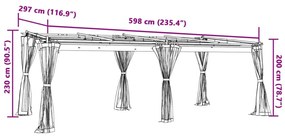antracitszürke acél pavilon hálós oldalakkal 6 x 3 m