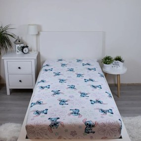 Fehér gumis egyszemélyes pamut gyerek lepedő 90x200 cm Lilo and Stitch "Ohana White" – Jerry Fabrics