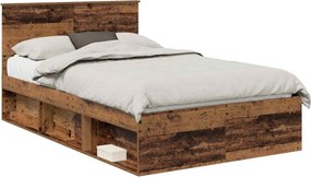 vidaXL Ágykeret fejtámlával Öreg fa 120 x 190 cm Tömör fenyőfa
