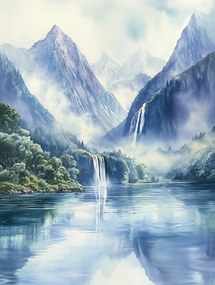 Vászonkép Canvas Tájkép Norvégia Fjord Hegyek Vízesés Tó 75x100