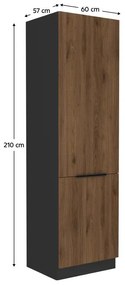 Konyhaszekrény beépített hűtőhöz Monzesa 60 LO 210 2F (okapi dió + fekete) . 1096970