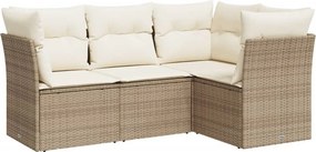 vidaXL 4 részes bézs polyrattan kerti ülőgarnitúra párnákkal