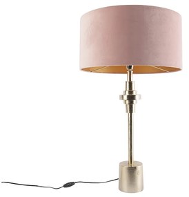 Art Deco asztali lámpa arany bársony búrával, rózsaszín, 50 cm - Diverso