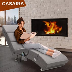 LONDON nyugágy masszázs- és fűtőfunkcióval, 186×55×89cm, szürke Casaria