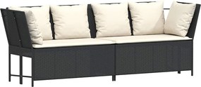 vidaXL fekete polyrattan kerti kanapé párnákkal