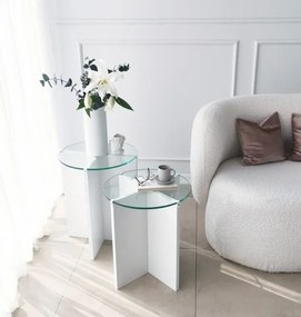 KÉSZLET 2x Kisasztal LILY átm. 40 cm fehér/átlátszó