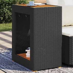 vidaXL fekete polyrattan kerti kisasztal fa asztallappal 60x40x75 cm