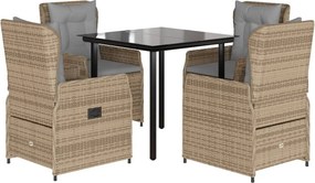 vidaXL 5 részes bézs polyrattan kerti étkezőgarnitúra párnákkal